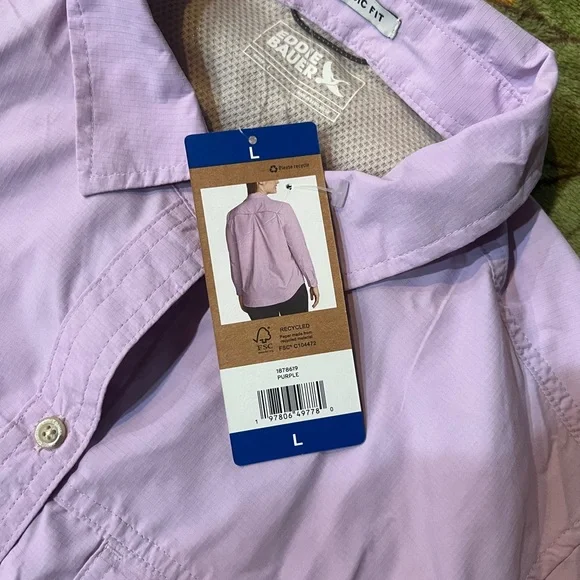 ❤️Eddie Bauer Lavender Button-Down Shirt NWT size L - Picture 6 of 16